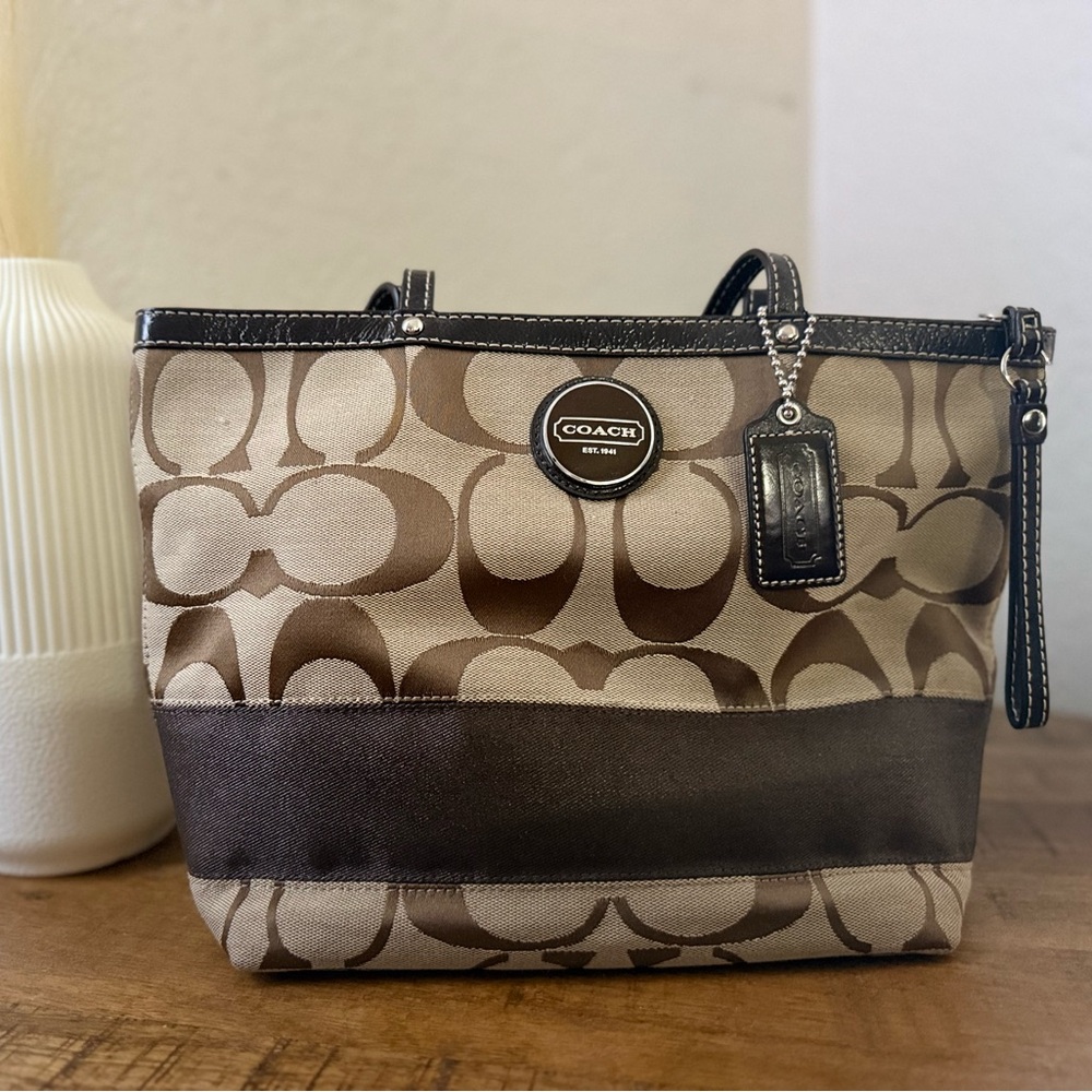 Coach Tan and Brown Signature Tote